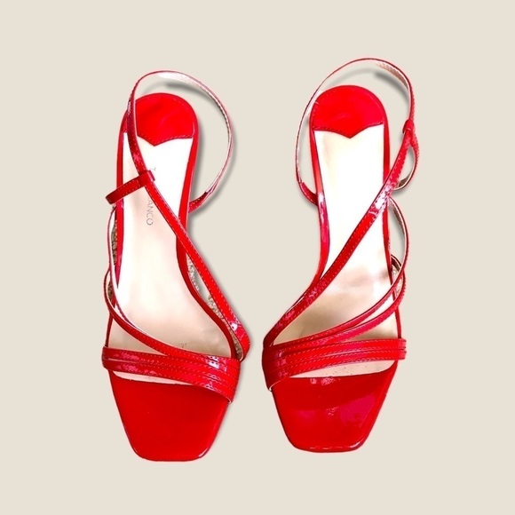 Revolve Tony Bianco Selena Heel Red Patent Leather Strappy Square Toe Stilettos - Picture 8 of 16